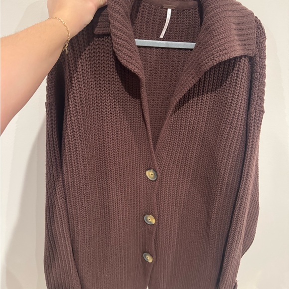 Free People Sweaters - Free People Chocolate Brown Button-Front Knit Cardigan